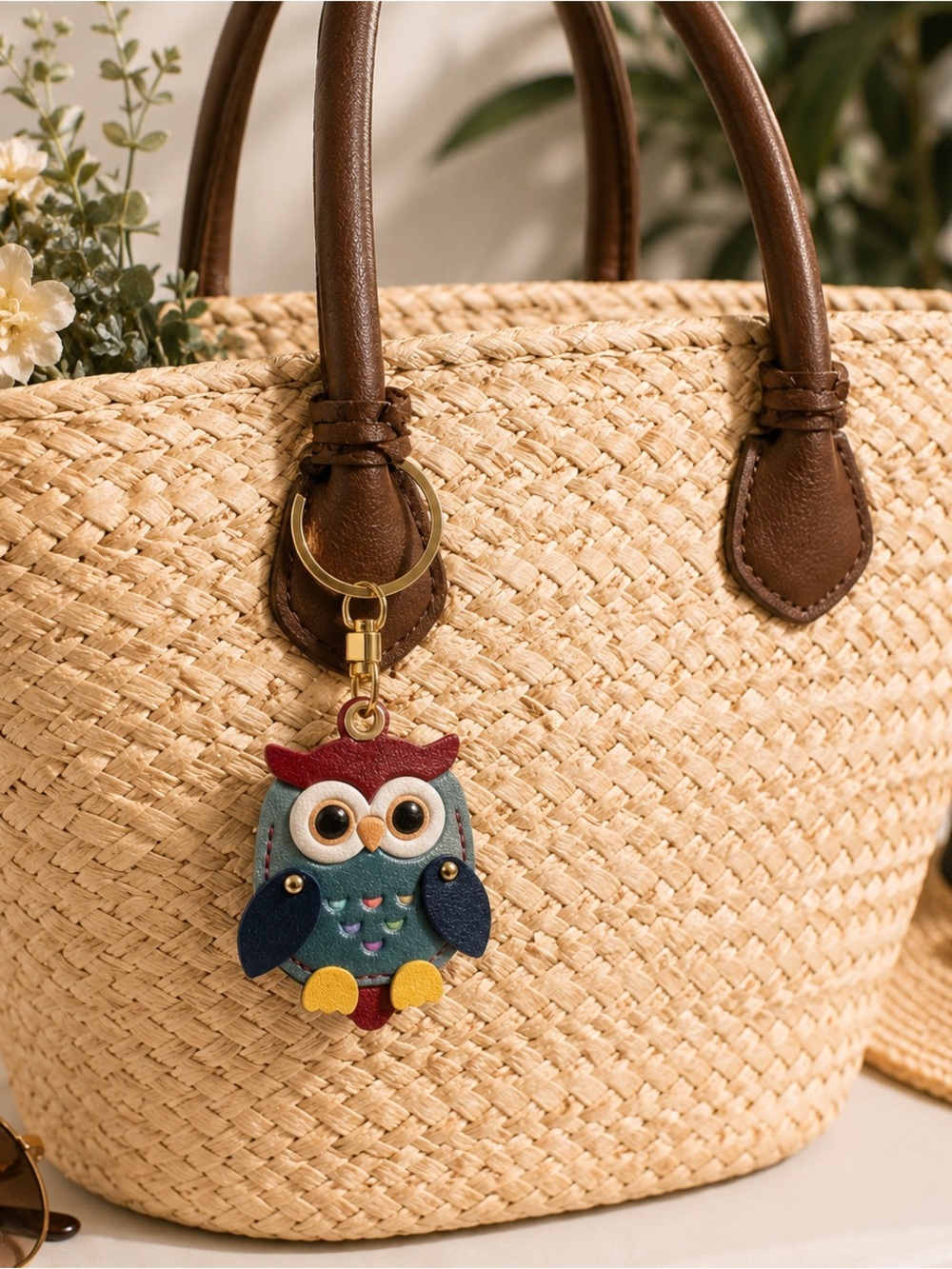 Cute Owl Faux Leather AirTag Holder Keychain Tracker Case New